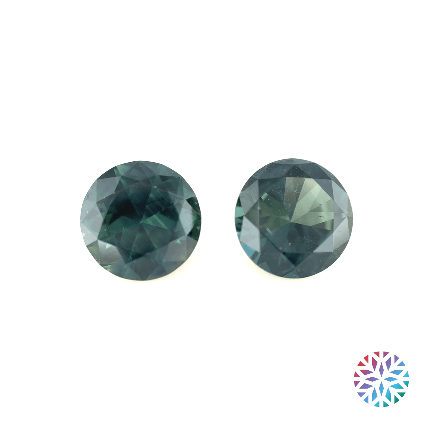 B/G Sapphire pair - Round, 1.94ct, 6.0 x 6.0mm