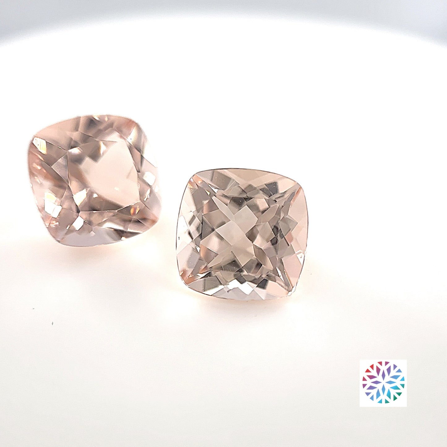 Peach Morganite pair - Cushion, 4.22ct, 7.9 x 7.9mm