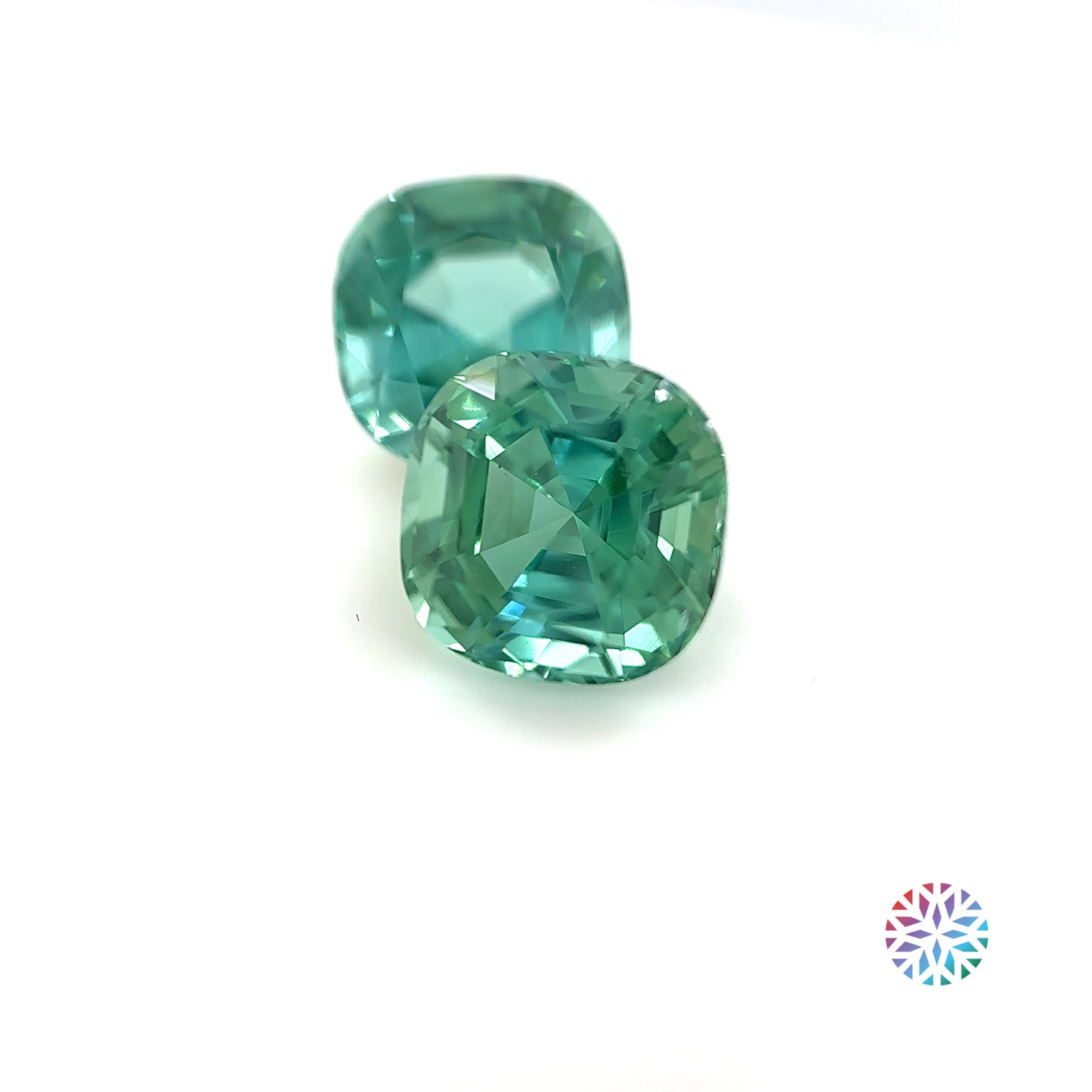 B/G Tourmaline pair - Cushion, 4.1ct, 7.5 x 7.5mm